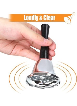 Loud Hand Bell, Silver Steel Hand Bells for Adults, Dinner Bells for Inside Classroom Bell, for Food Line, Alarm, Jingles, Ringing - view 2